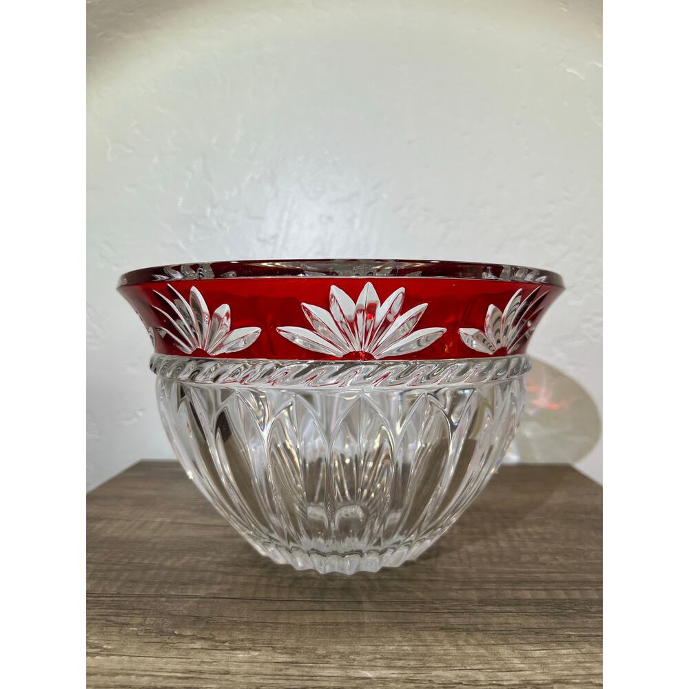 Mikasa Corinth Ruby 9.25” Crystal Bowl Red Cut Glass Holiday Centerpiece France